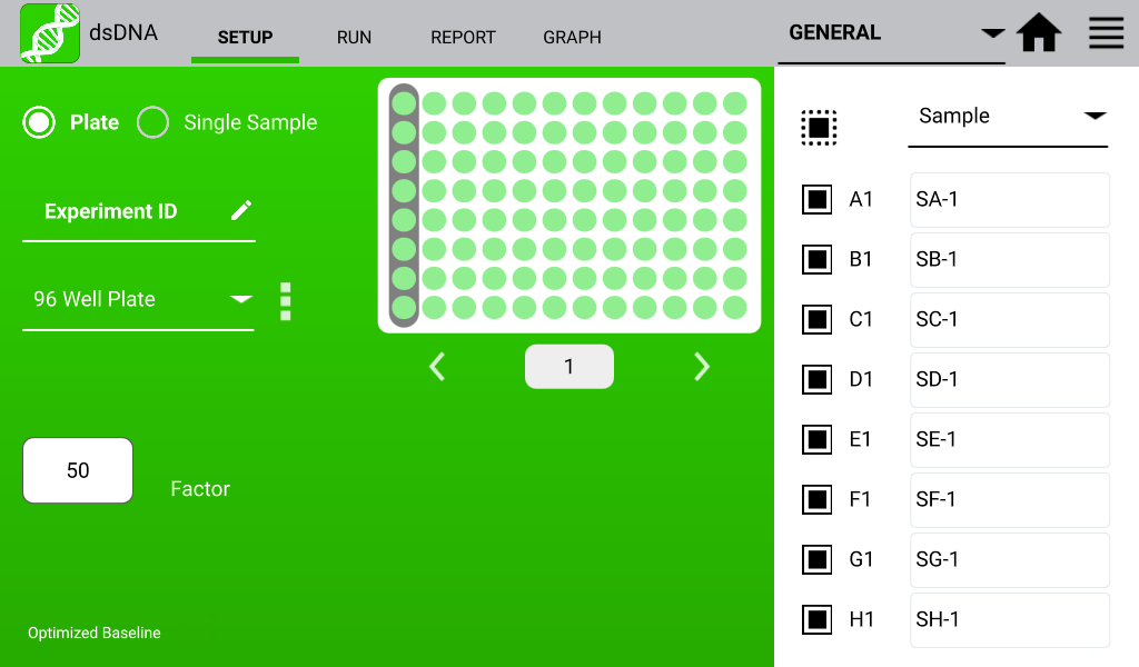 DS-8X dsDNA Setup Screen